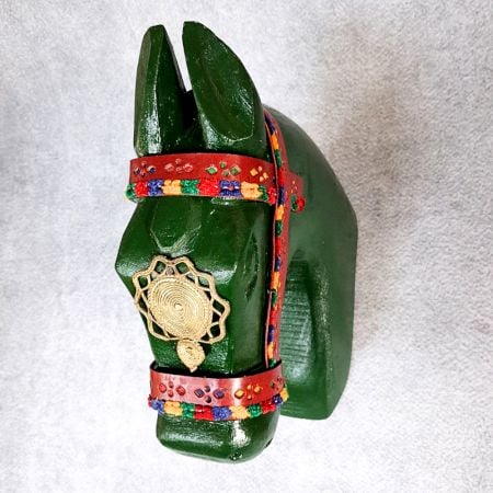 Green Wood Horse Head Wall Decor Handcrafted